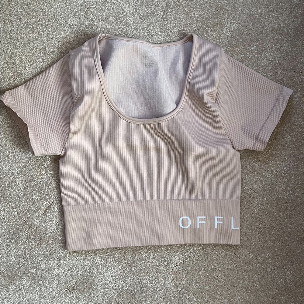 American Eagle Outfitters Cream Fitted Crop Bodysuit